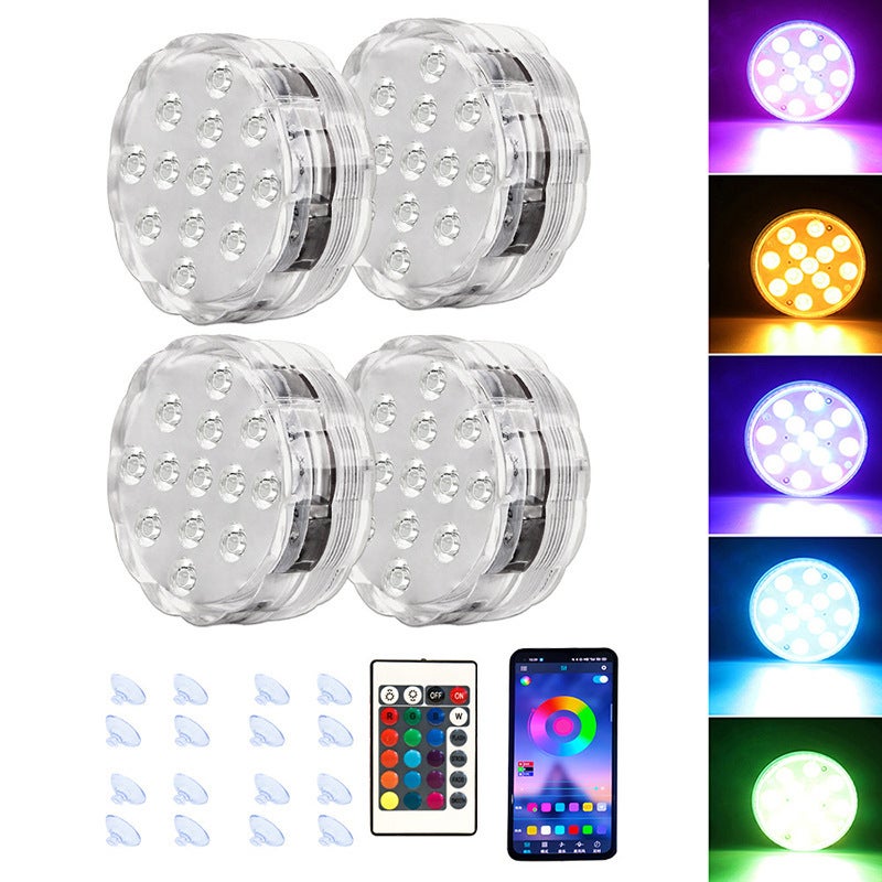 Podwodne oświetlenie LED, zestaw 4 sztuk, 13 wodoodpornych diod LED.