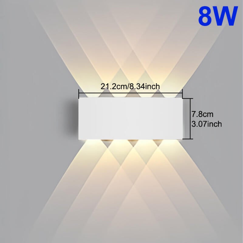 Kinkiet wewnętrzny LED 8W, obudowa z białego aluminium – oświetlenie dwukierunkowe – nadaje się do salonów, sypialni i przedpokojów – ciepłe światło