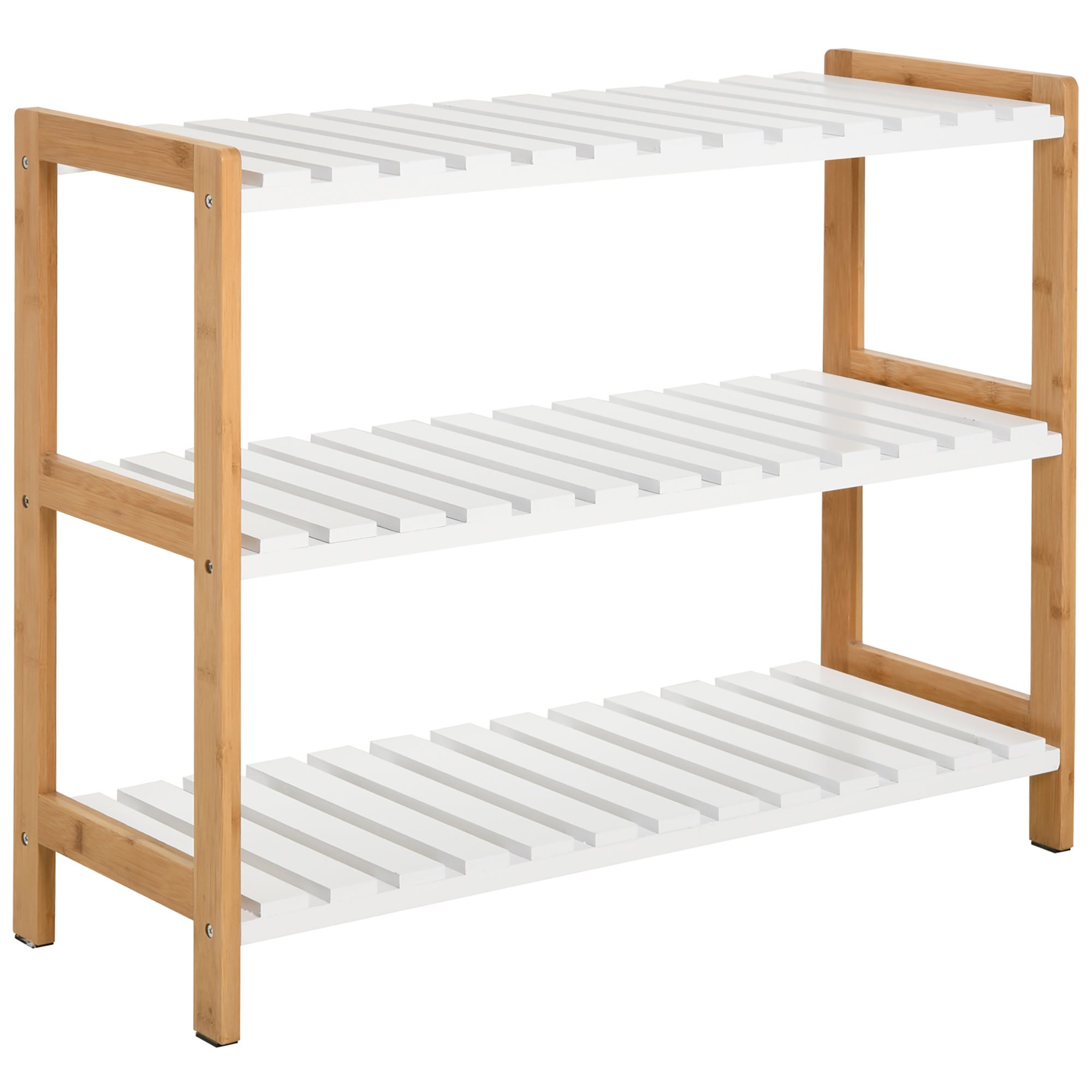3-poziomowy regał na buty drewno rama listwowy półki przestronny otwarty higieniczny przechowywanie dom przedpokój meble 70L x 26W x 57.5H cm