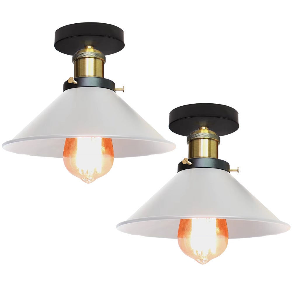 Zestaw 2 plafonów w stylu industrialnym, metalowe lampy wiszące retro, lampy sufitowe LED, wysokiej jakości plafony, φ22 cm (biało-złote)