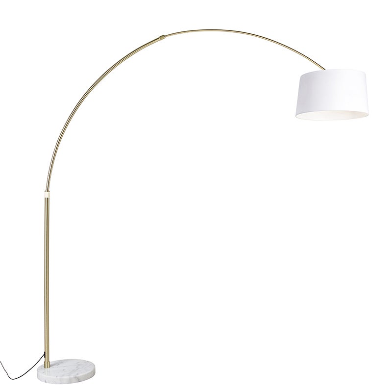 Lampa łukowa mosiężna z białym abażurem z tkaniny 50 cm - XXL