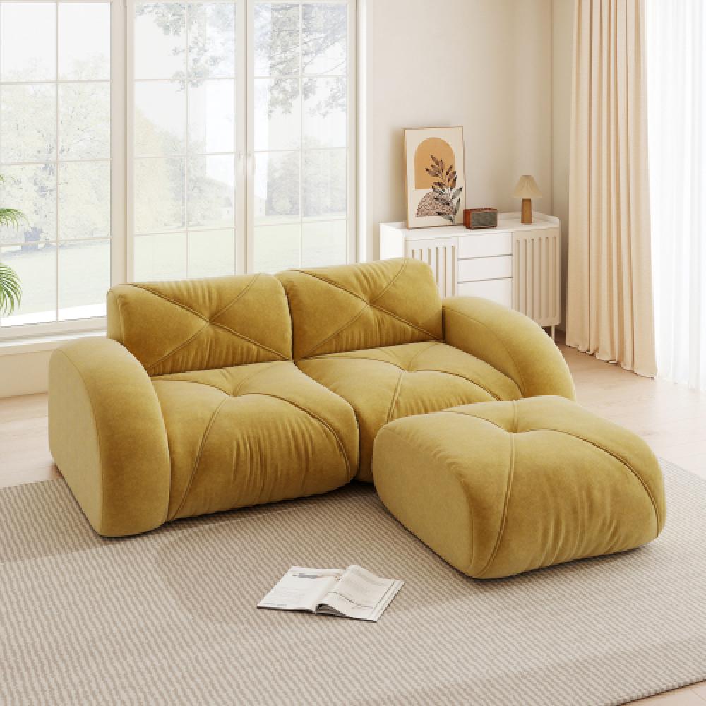 Sofa bezramowa, modułowa sofa 2-osobowa, pianka o wysokiej gęstości 32D, wygodna tkanina szenilowa, konstrukcja antypoślizgowa, nie wymaga montażu.