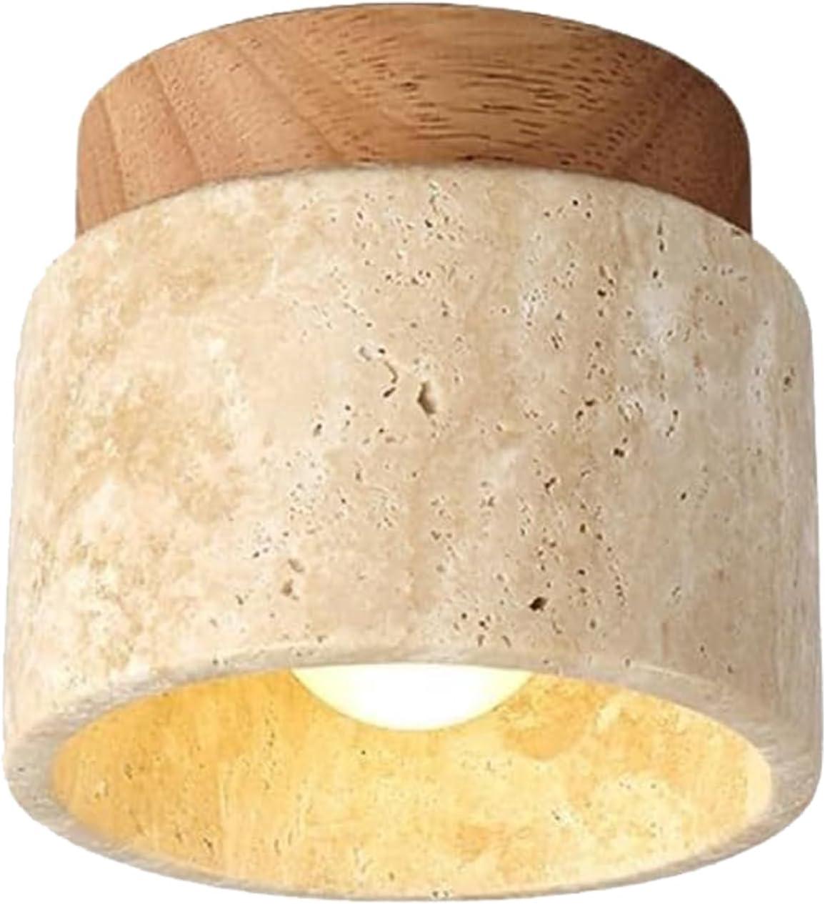 Kreatywna lampa sufitowa w stylu vintage, naturalny żółty klosz z trawertynu, drewniana lampa wisząca do salonu, kuchni, przedpokoju i sypialni