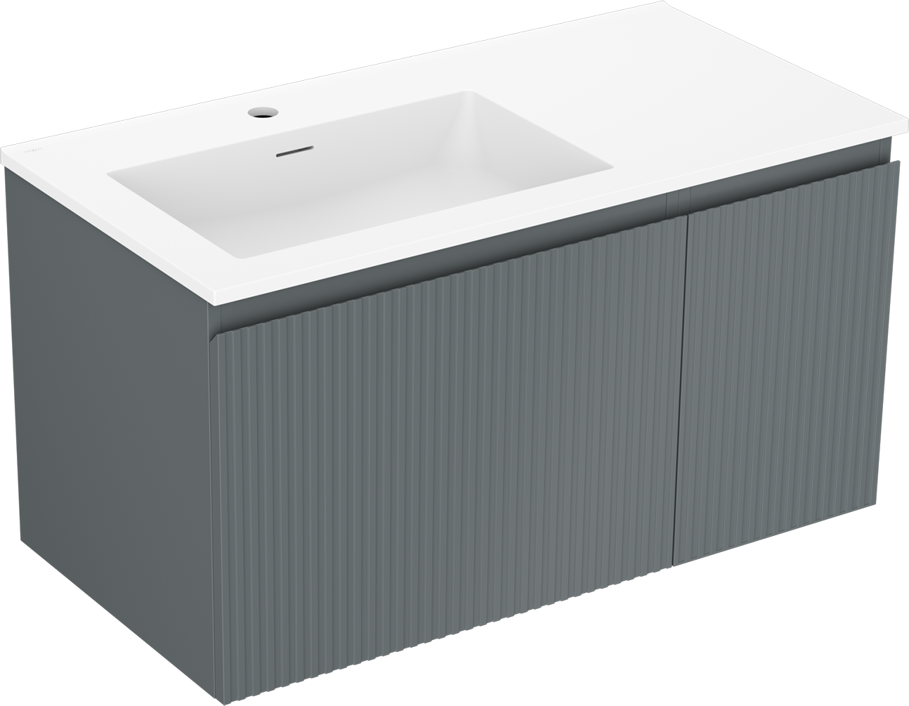 Mexen Rivel szafka łazienkowa 90 cm z umywalką Otis lewą, 1S, 1D, ryflowana, grafit mat/biała mat - 91A23-09047-3-BBFF66-W18L01