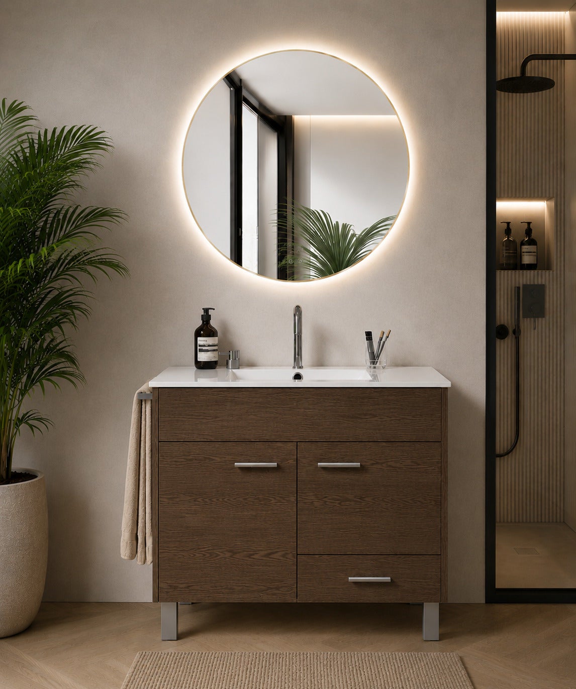 Szafka łazienkowa z umywalką ORIGENBATH SAMOS bez lustra 80x45 cm jesion tea