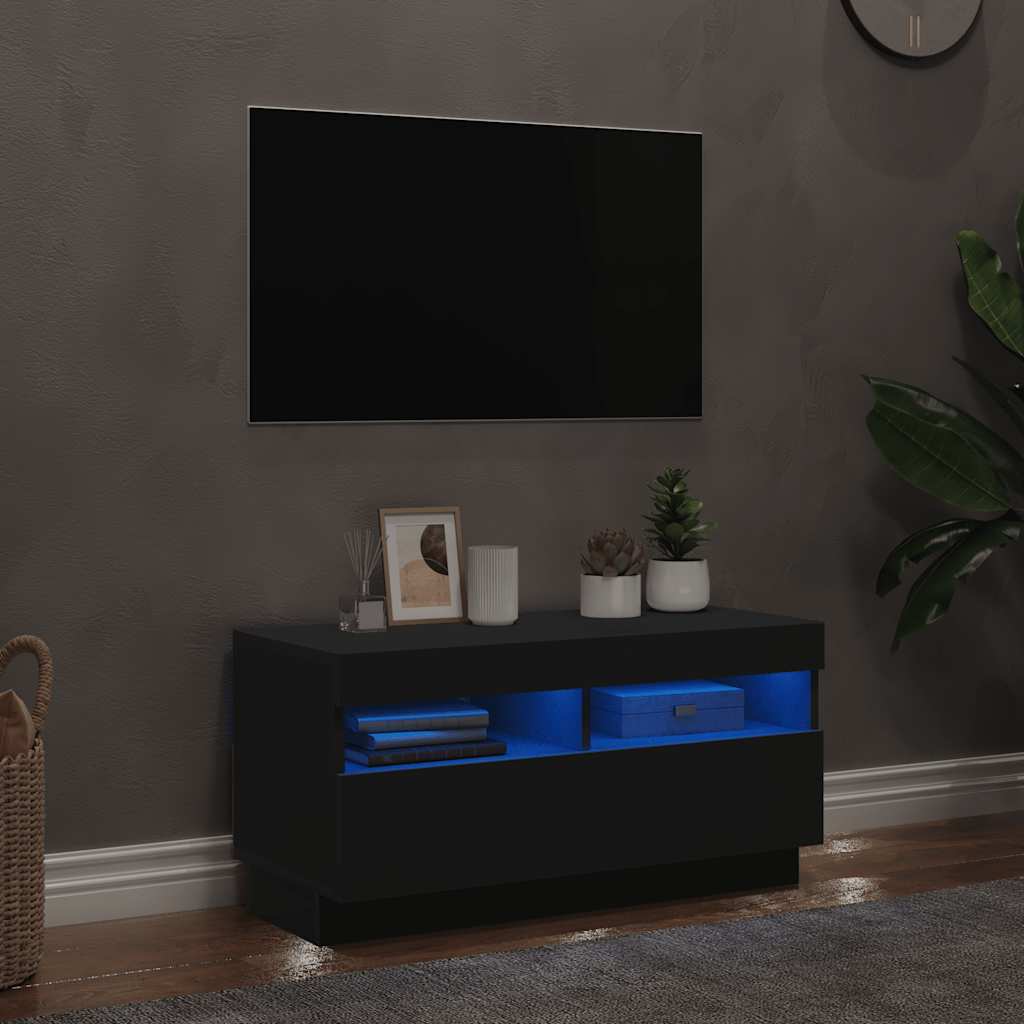 vidaXL Szafka TV z oświetleniem LED, czarna, 80x35x40 cm