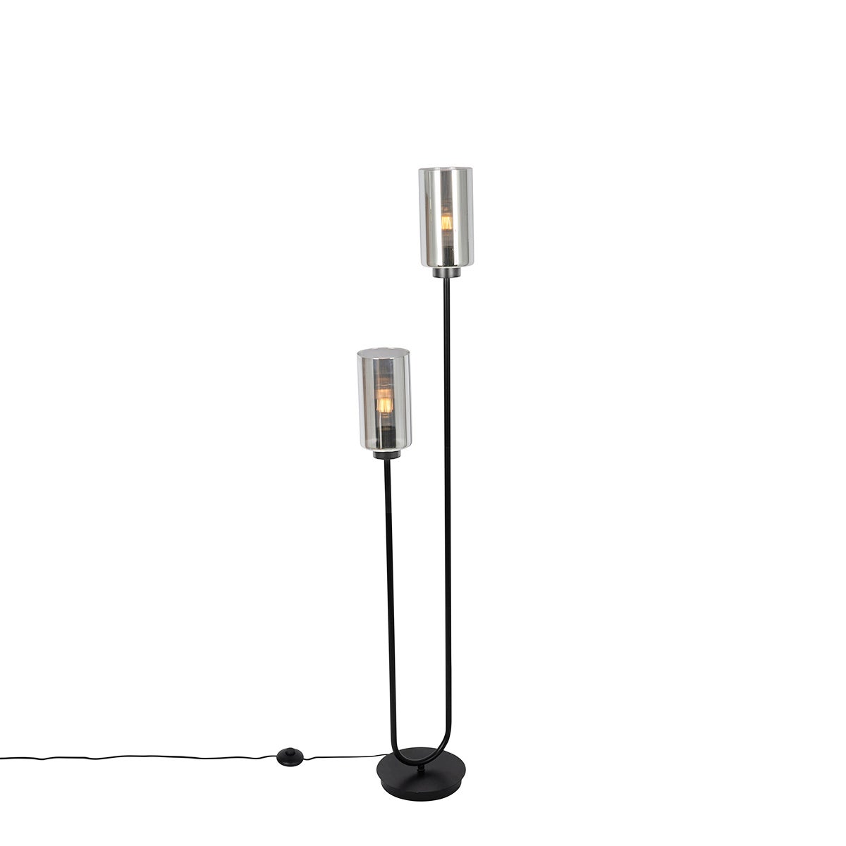 Lampa podłogowa art deco czarna z przydymionym szkłem 2-światła - Laura