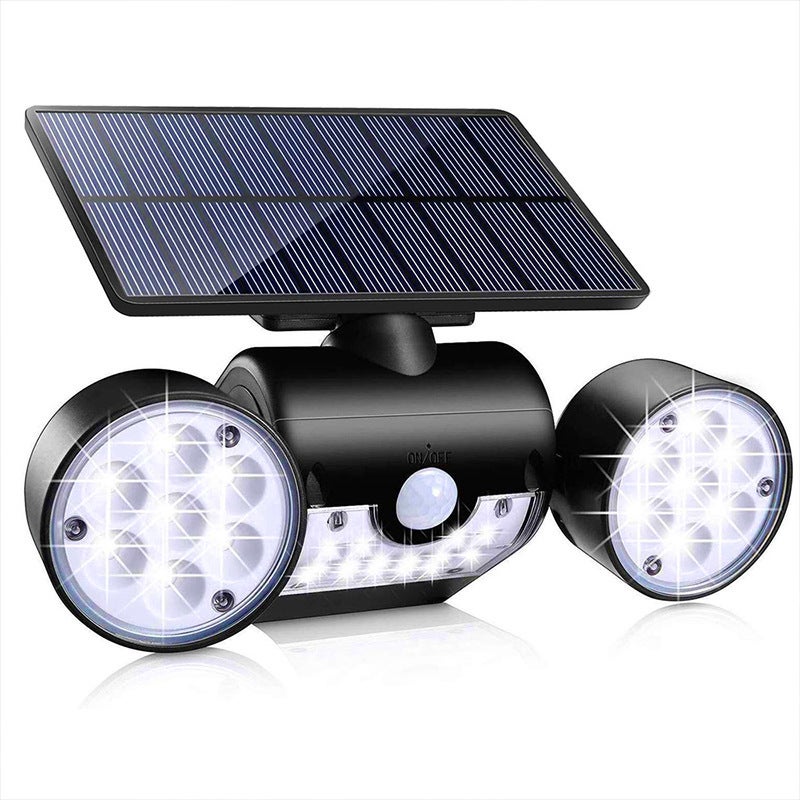 Lampa solarna z podwójną głowicą, światła z czujnikiem ruchu PIR, z regulowanym kątem, wodoodporna, do użytku na zewnątrz, 30LED