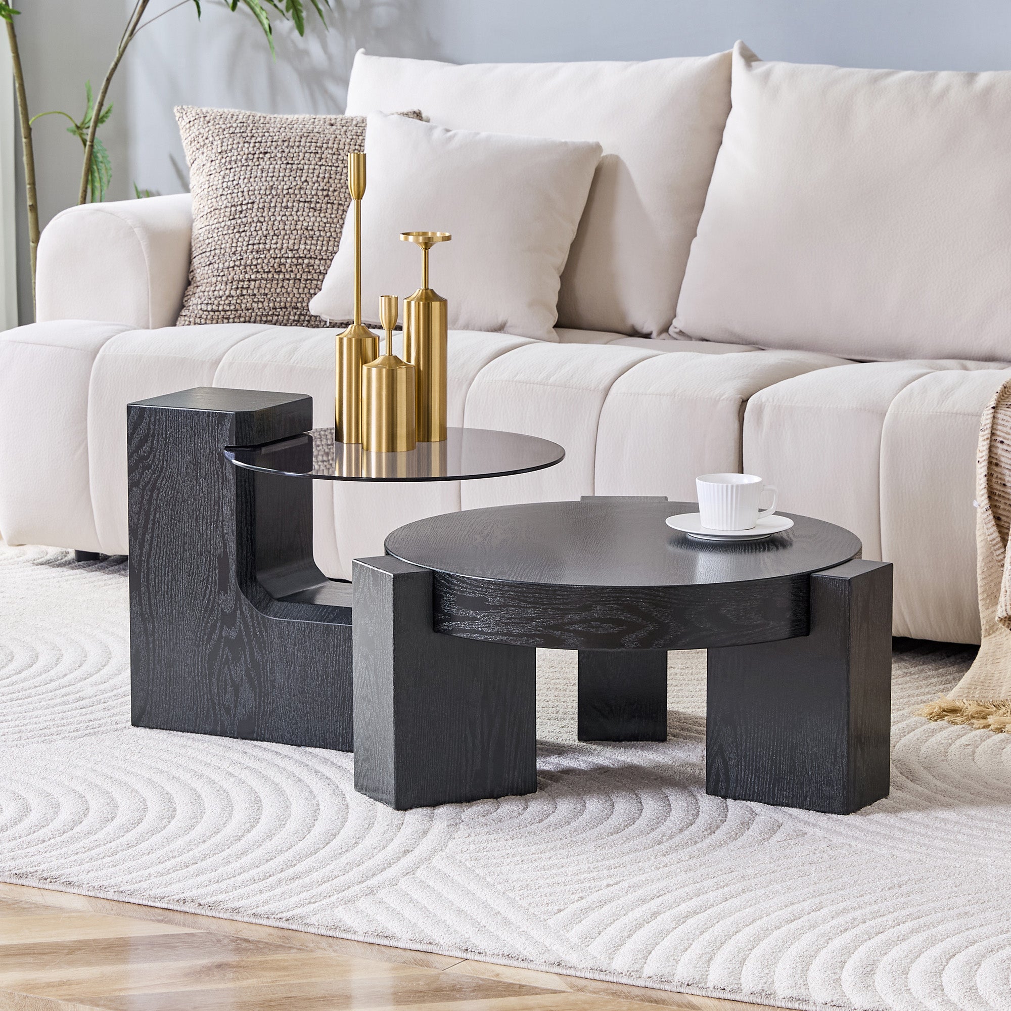Sofa 78 x 75 x 34 cm, z miejscem do przechowywania, czarny, szkło oraz MDF, do ogrodu, na taras i balkon