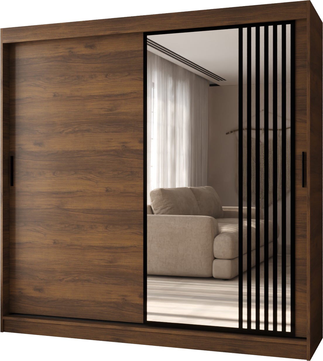 Szafa przesuwna z lustrem GLOSSY 200 x 62 x 200 orzech + u. czarny