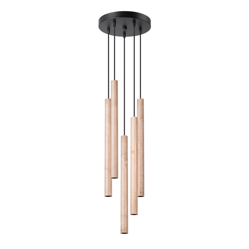Lampa wisząca okrągła czarna z drewnianą tubą pięciopunktowa PASTELO 5xG9 8W SL.1270 Sollux Lighting