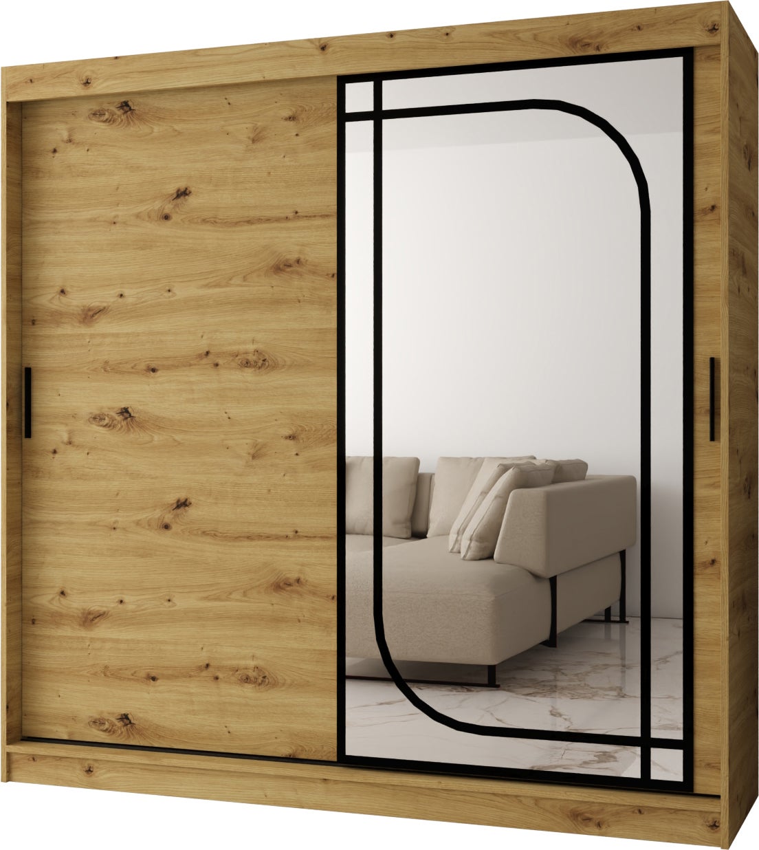 Szafa przesuwna z lustrem ALABAMA 200 x 62 x 200 artisan + u. czarny