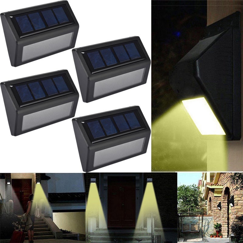 Zestaw 4 dekoracyjnych lamp solarnych do ogrodu, trójkątna lampa ścienna, czarna [6 kul świetlnych białych]