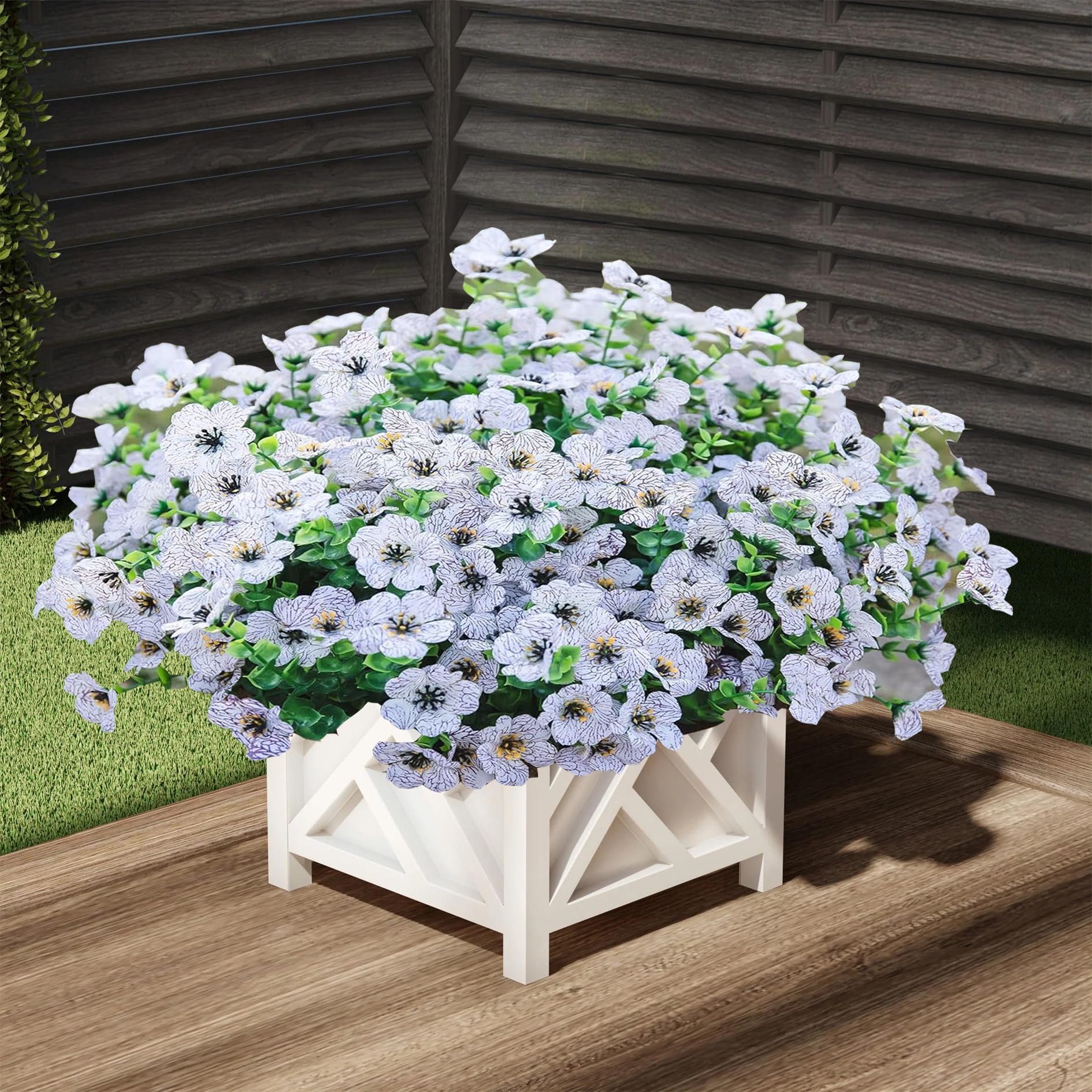 Sztuczny chryzantemy 16 Bundles odporny na UV tworzywo sztuczne sztuczny Blooms do i Window Box ganek - lekki Reusable dom ogród rośliny (biały)