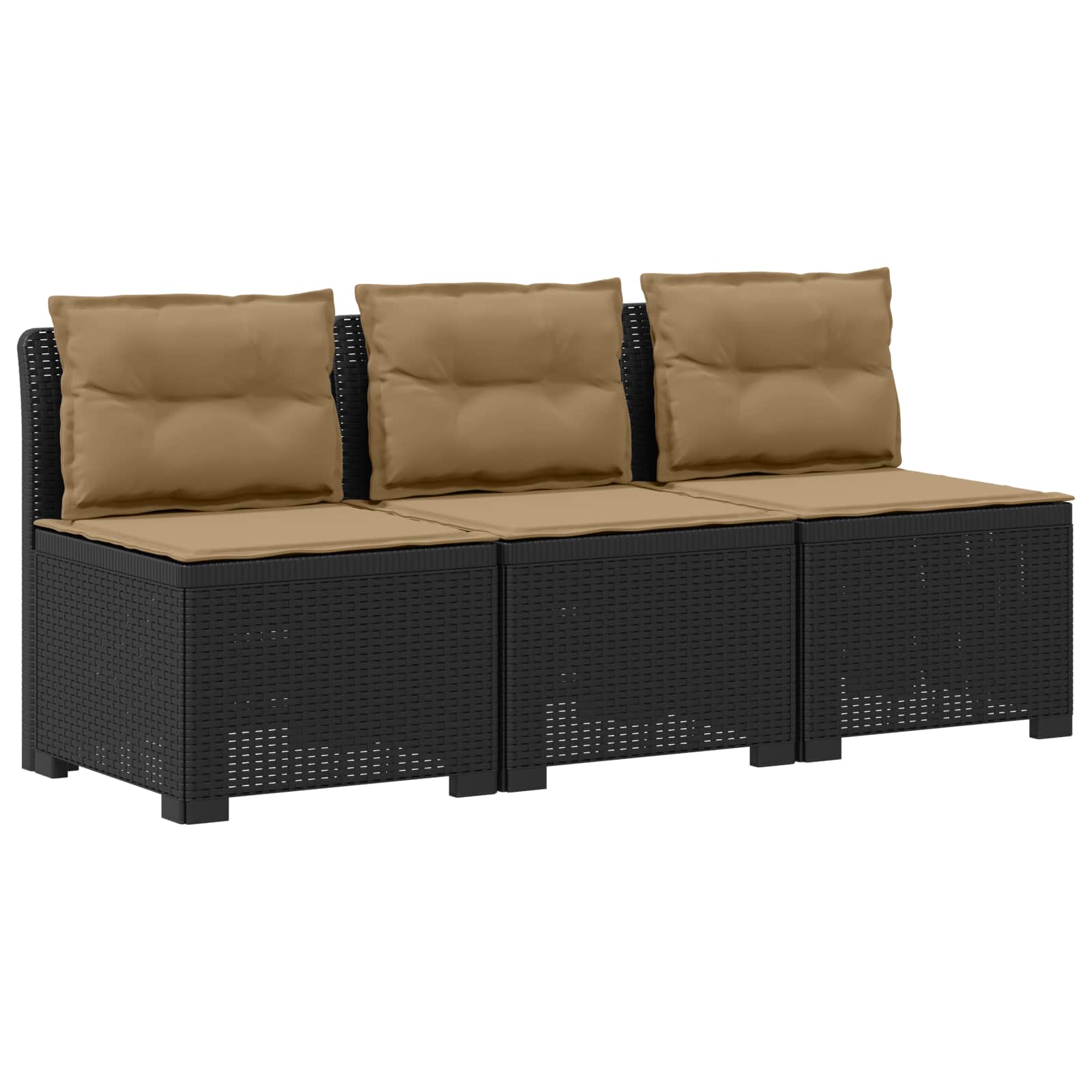 Sofa Ogrodowa Modułowa 3-Osobowa Plastikowa Antracytowa z Poduszkami