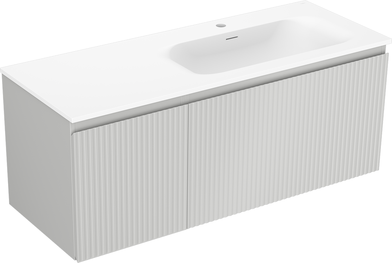 Mexen Rivel szafka łazienkowa 120 cm z umywalką Vela prawą, 1S, 1D, ryflowana, szara mat/biała mat - 91A23-12047-3-BBFF62-W23P01