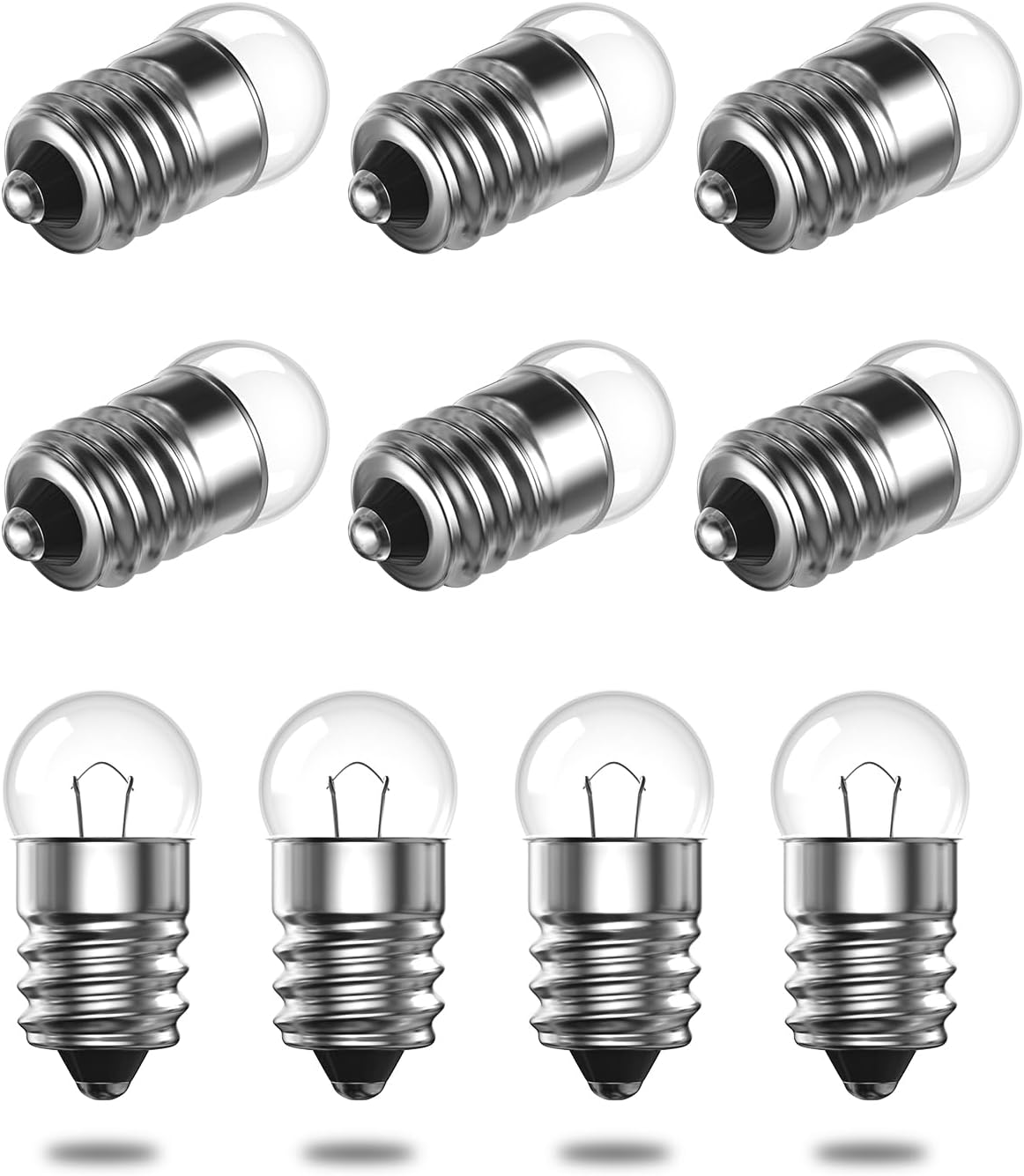 Opakowanie 10 miniaturowych żarówek E10 2,5 V 0,5 A, 1 W z gwintem, o ciepłym białym świetle, do eksperymentów z fizyki elektrycznej i latarek