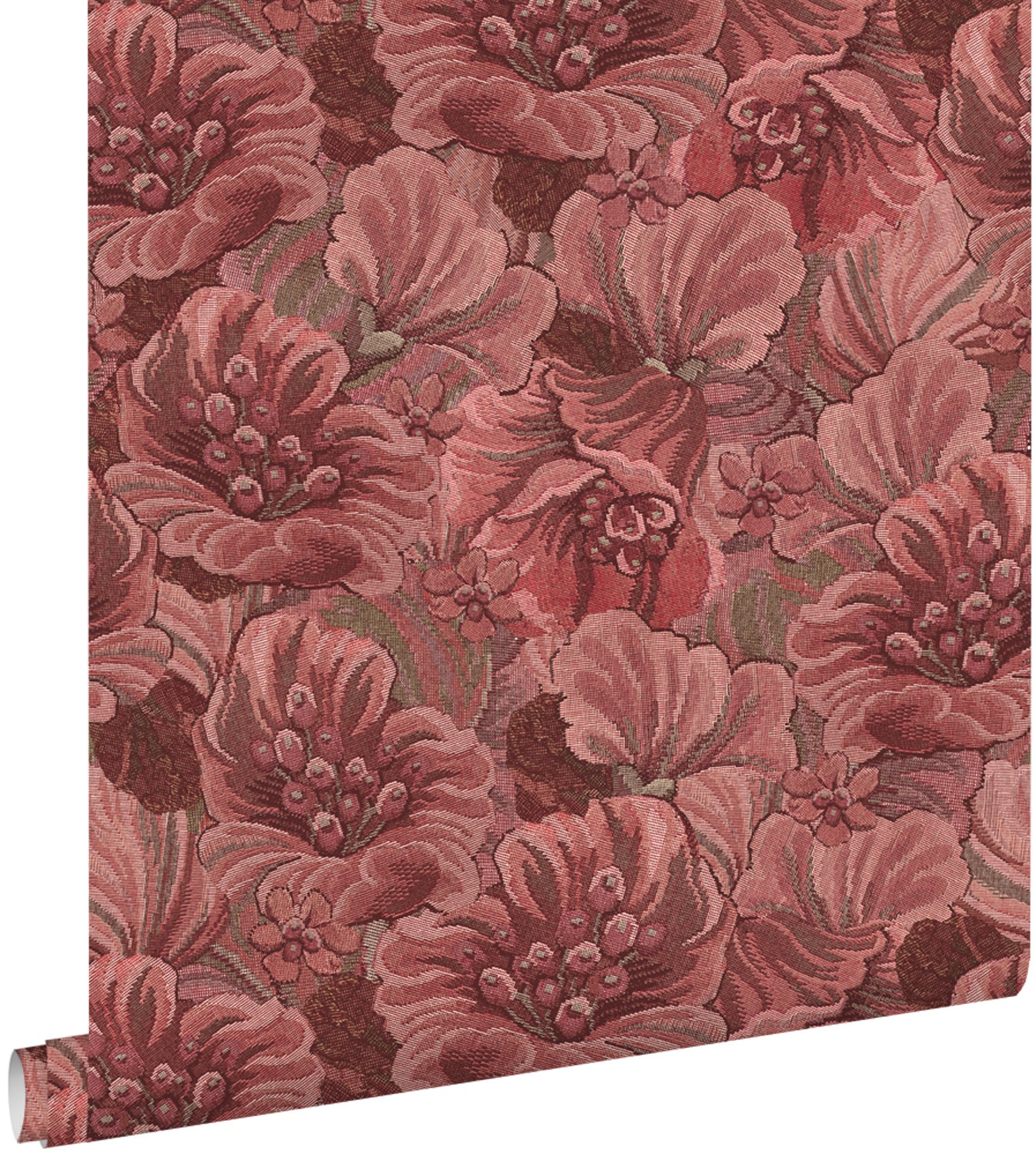 Tapeta haftowany kwiatowy wzór bordowy - 50 x 900 cm - ESTAHOME