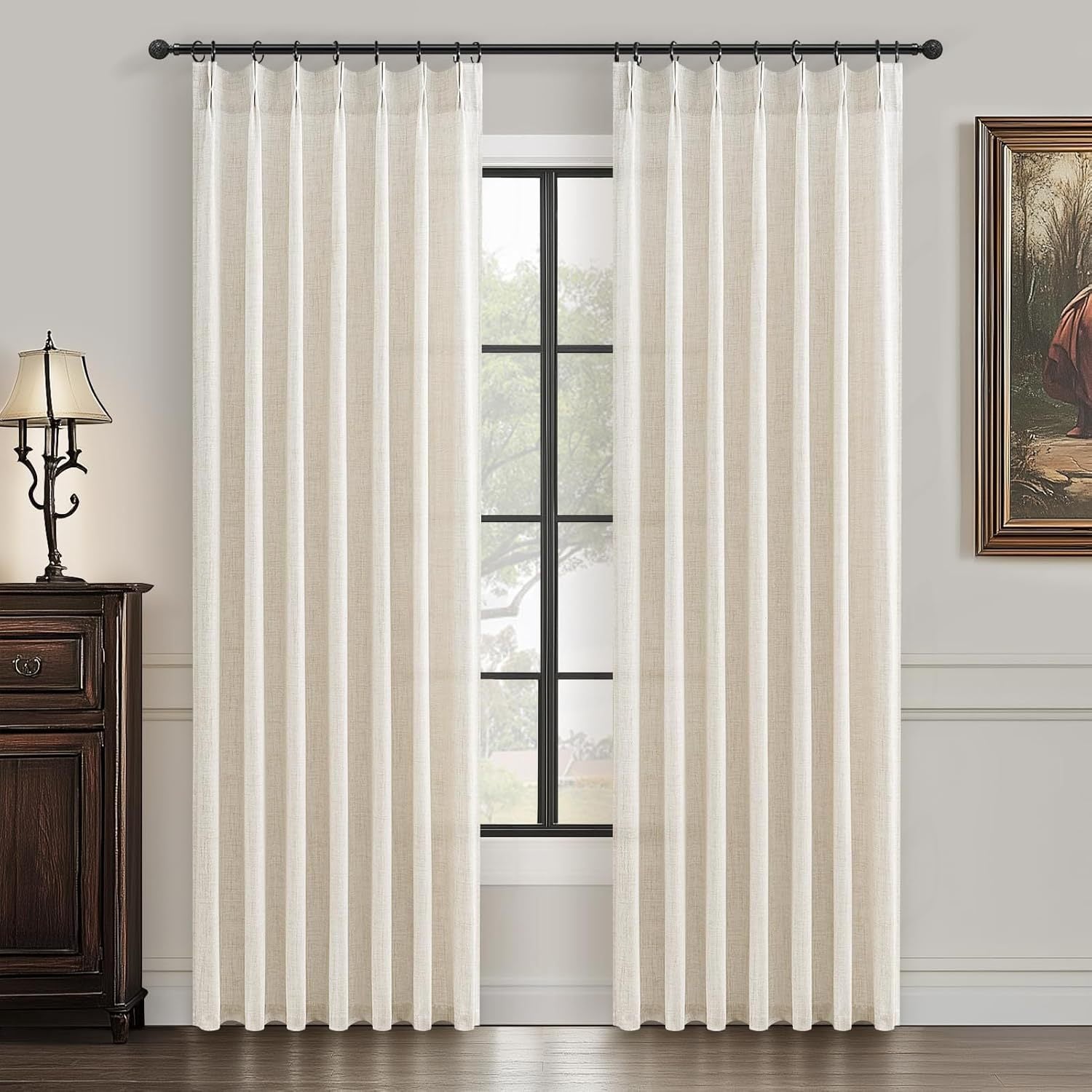 Zestaw 2 zasłon lnianych – półprzezroczyste/zaciemniające – naturalne fałdy – (złamana biel, 106 x 213 cm) – Zasłony lniane w stylu bohemy