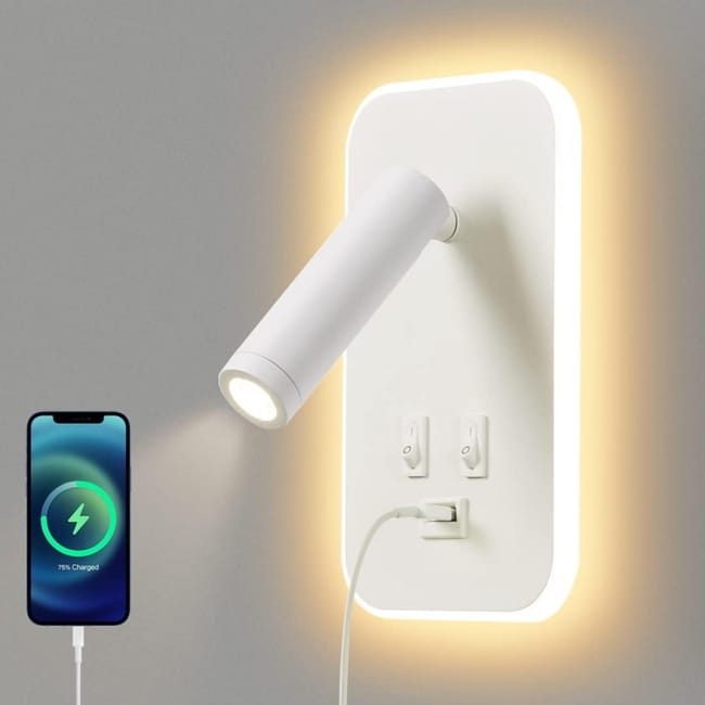 Kinkiet wewnętrzny LED, lampka nocna, z włącznikiem, z portem USB, 13W biały