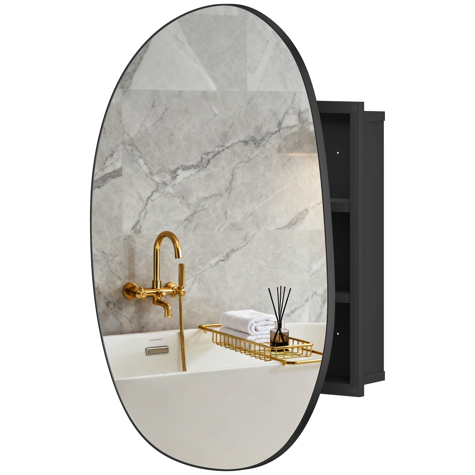Szafka łazienkowa z lustrem i 3 półkami wewnętrznymi, wykonana z aluminium i metalu, 61 x 12 x 79 cm, kolor czarny