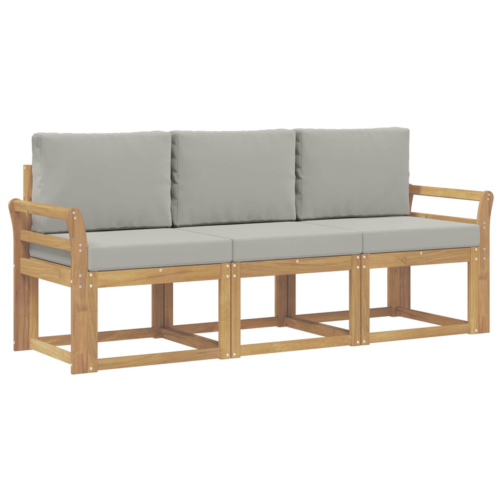 Sofa Ogrodowa Modułowa 3-Osobowa Drewniana z Szarymi Poduszkami na Taras