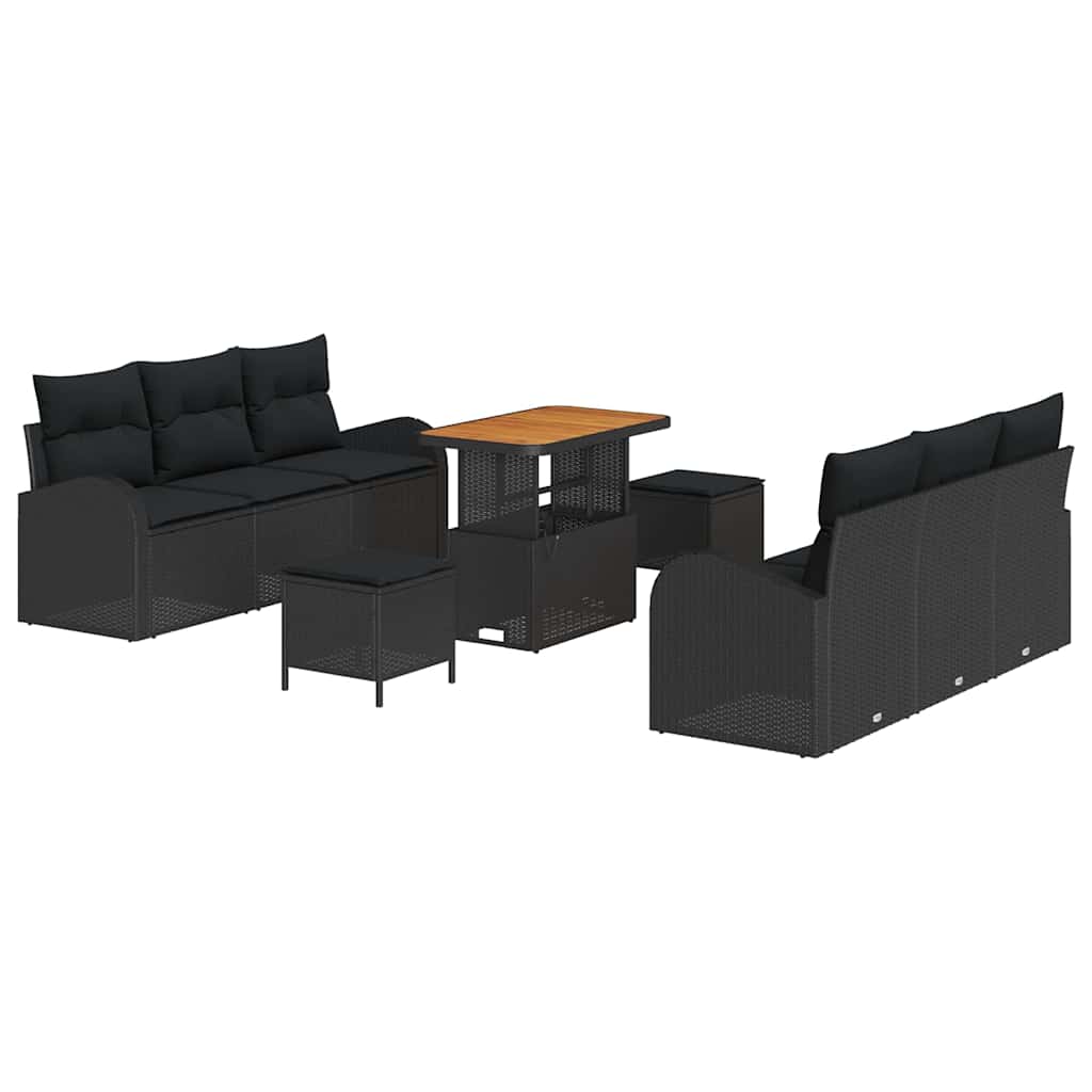 Zestaw Sof na Ogród z poduszką z przechowywaniem 9 pcs Czarny