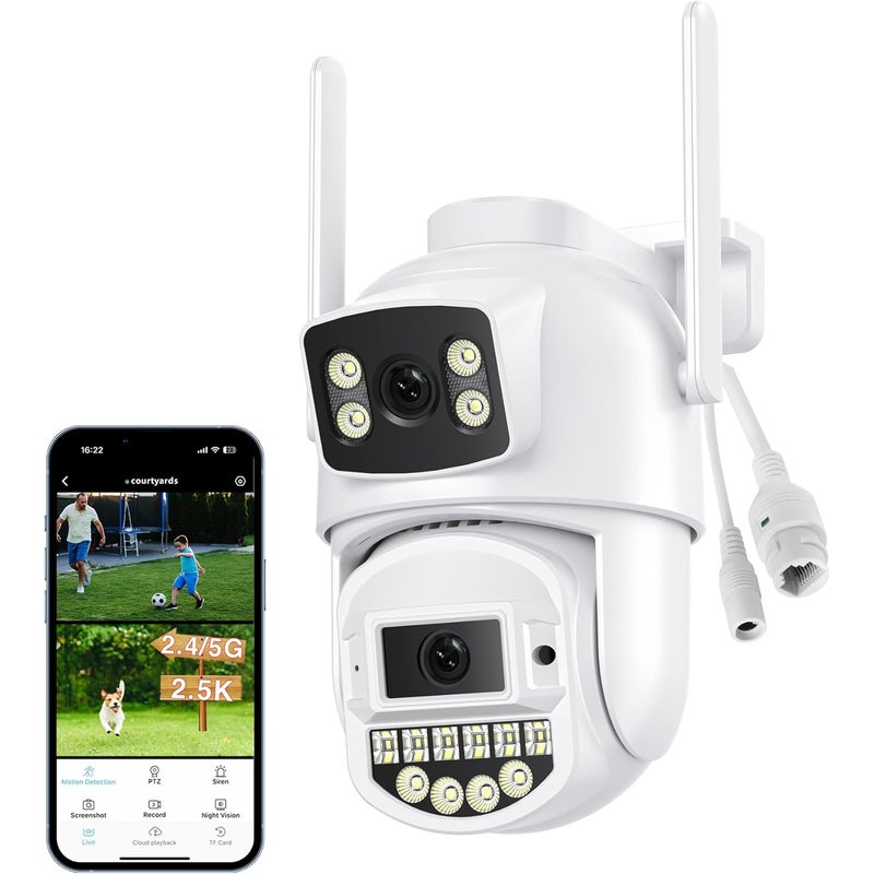 Kamera zewnętrzna Podwójny Obiektyw Przewodowa Kamera Zewnętrzna Ethernet Kamera do Monitoringu WiFi z Kolorowym Widzeniem Nocnym Audio