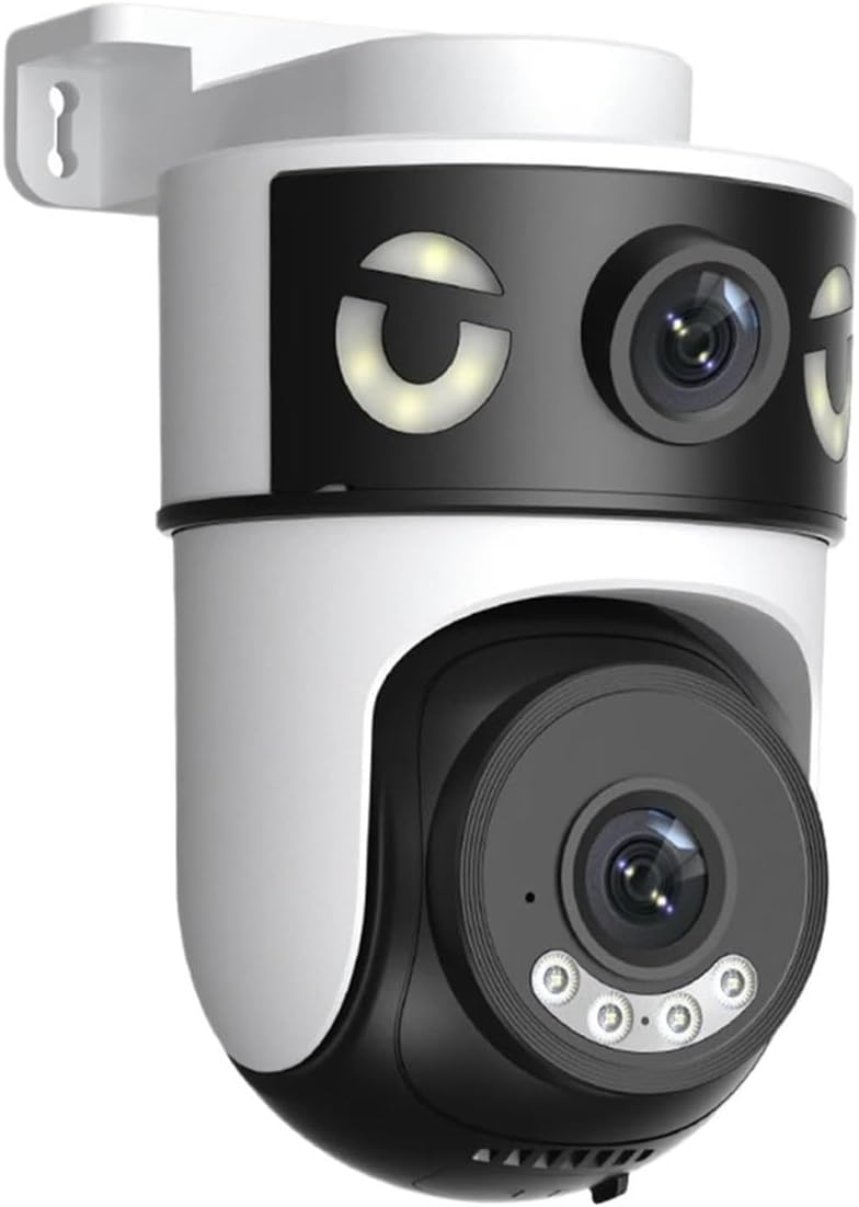 Kamera zewnętrzna IP 8 MP 4K z Wi-Fi – podwójny obiektyw i podwójny ekran – monitoring wideo (wtyczka amerykańska, 8 MP bez karty SD)