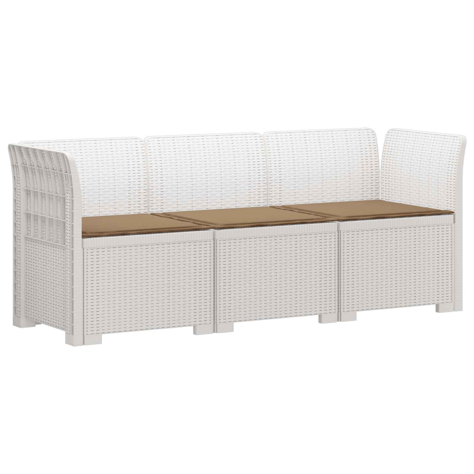 Sofa Ogrodowa Modułowa 3-Osobowa Plastikowa Biała z Poduszkami na Taras