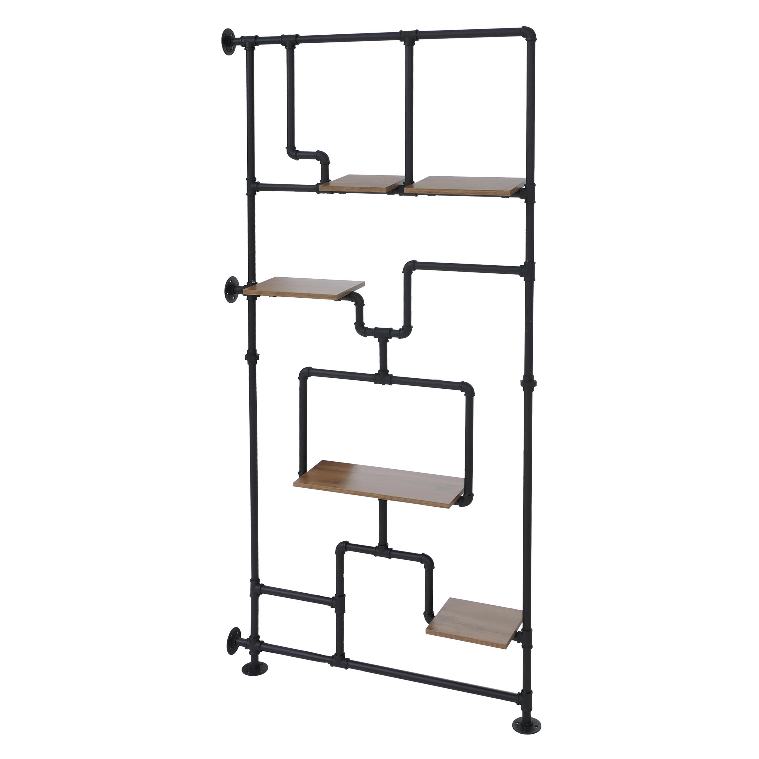 Przegroda z półką HWC-P10, półka do salonu, półka do przechowywania, industrialna metalowa melamina MVG 203x100x20cm ~ brązowa