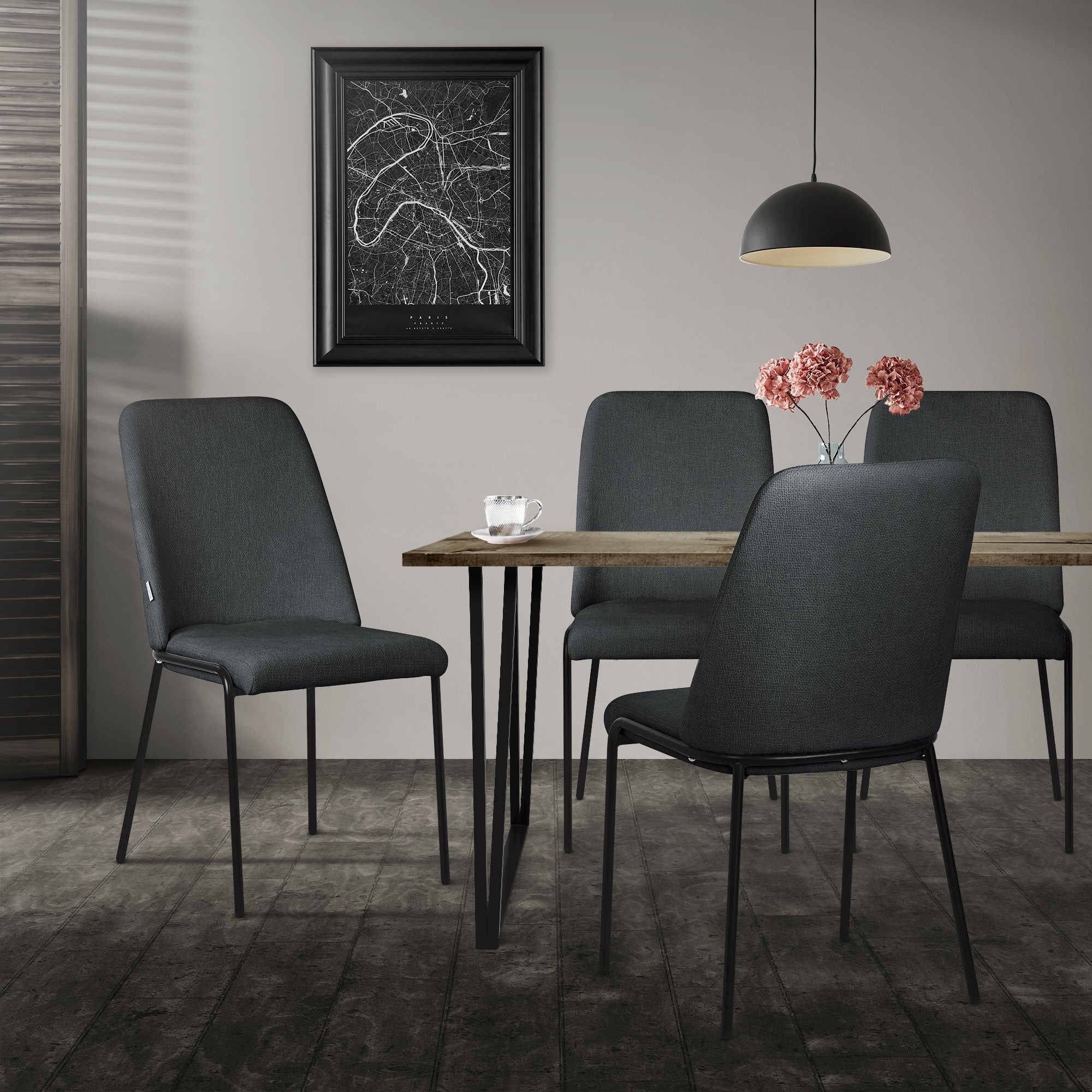 ML-Design krzesła do jadalni zestaw 2 antracyt tapicerowane fotele krzesła kuchenne ergonomiczne wygodne metalowe nogi styl nowoczesny
