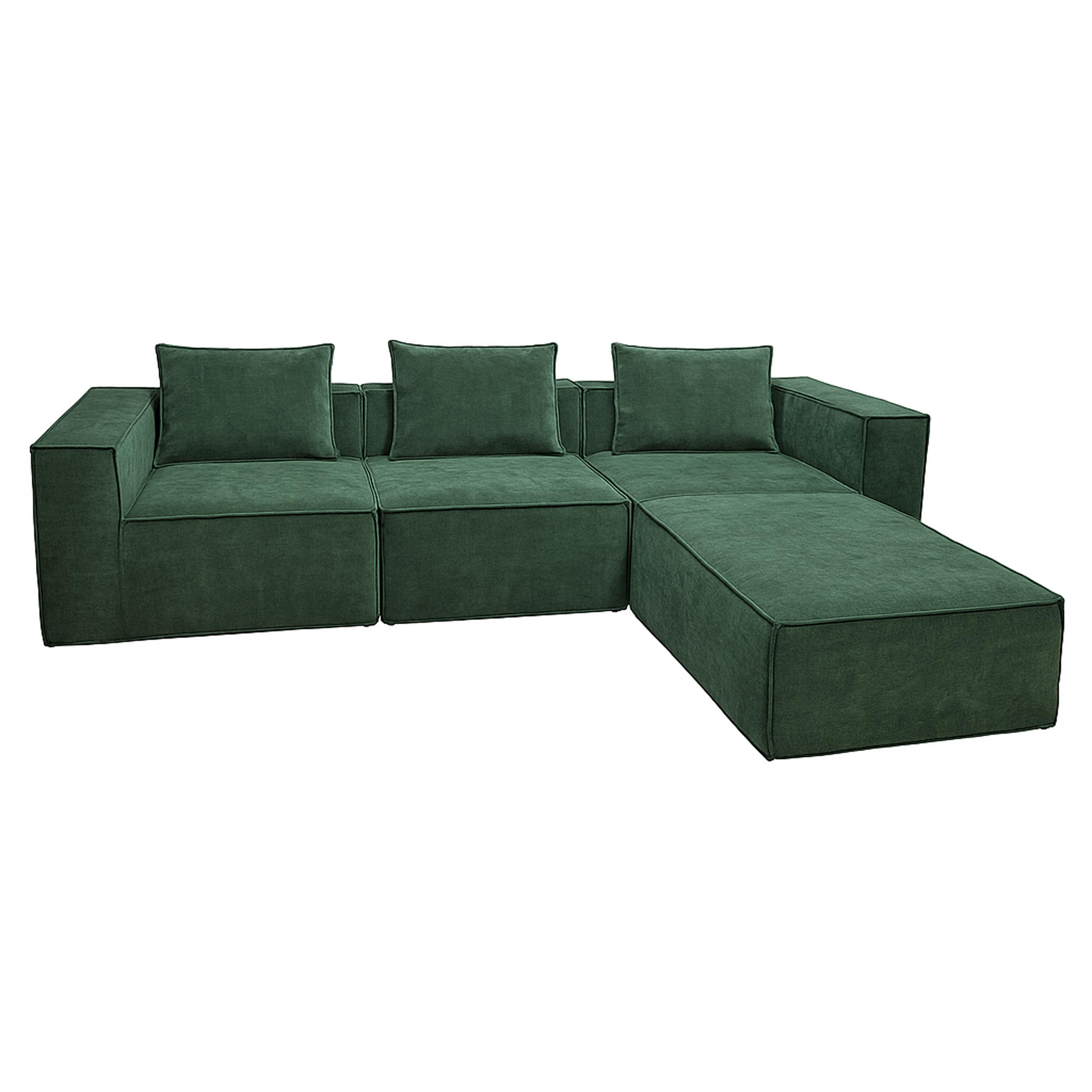 Sofa L HWC-O54, sofa wypoczynkowa z otomaną, rozkładana modułowo w prawo/w lewo, tkanina/materiał 63x270x190 cm ~ zielona