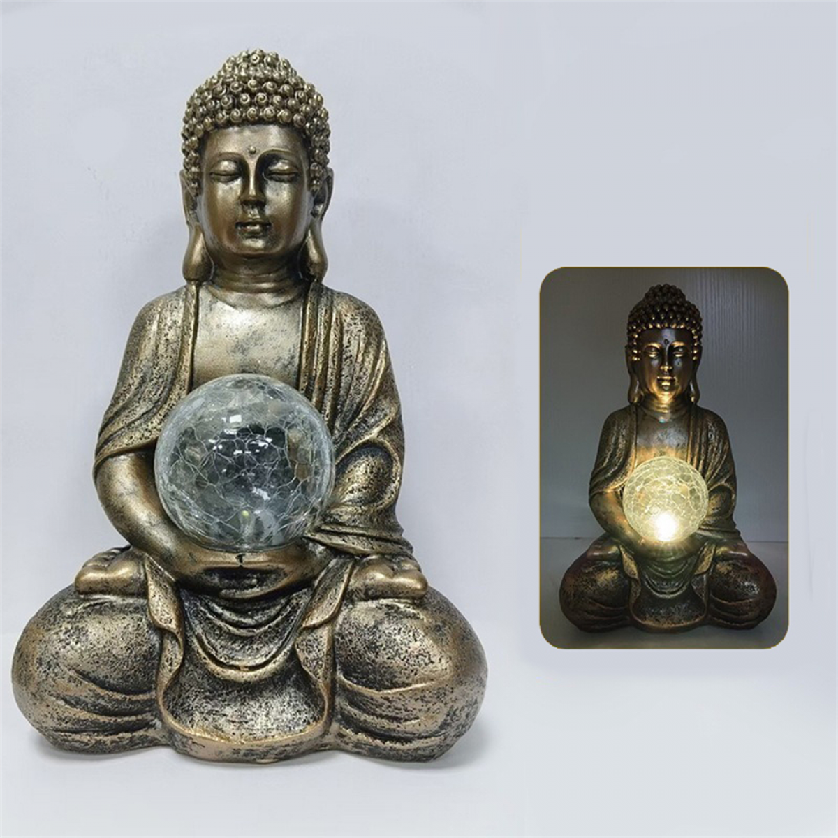 Solarna lampa Buddy z żywicy, dekoracja ogrodowa, zen figura