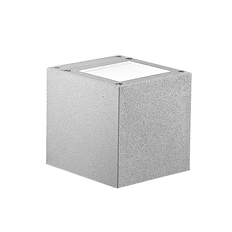 Srebrna lampa ścienna LED 9W, kwadratowa, podwójna emisja, IP65, 4000K, szara – designerskie oświetlenie zewnętrzne z aluminium