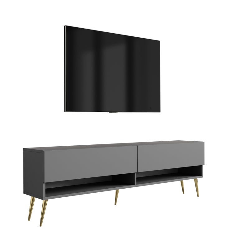 Szafka pod telewizor 170 cm Antracyt, nóżki pochyłe złote, 170 × 32 × 52 cm