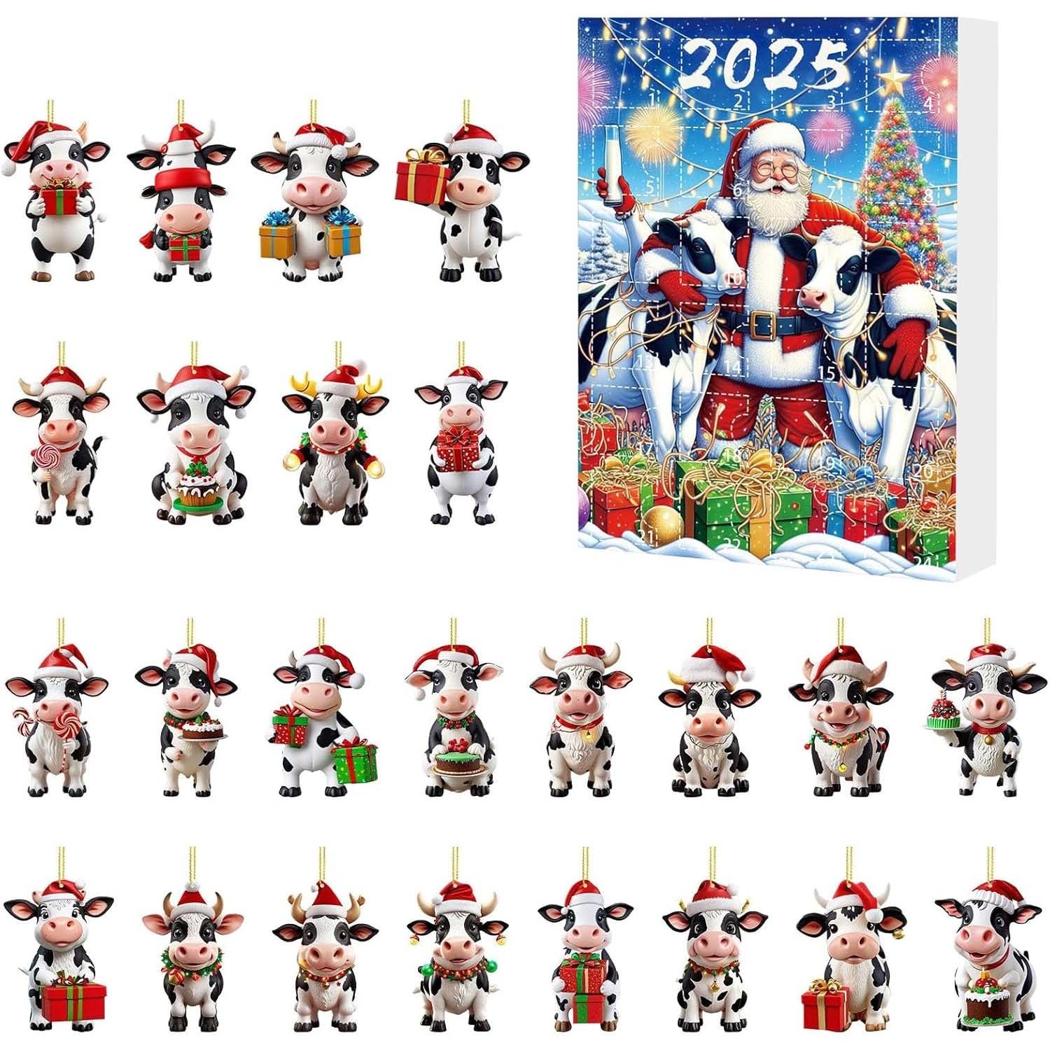 Kalendarz adwentowy Święta 2025 blind box Highland Cow, 24 zawieszki cartoon, dekoracja choinki, prezenty kolekcjonerskie i unikalne ozdoby świąteczne