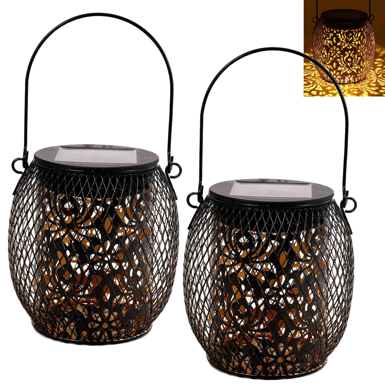 Zestaw 2 solarnych lampionów ogrodowych do zawieszenia, wodoodporna lampa solarna IP65, solarna lampa dekoracyjna na ścieżkę, patio, alejkę, do ogrodu