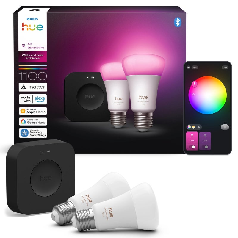 2x Żarówka LED E27 A60 8.1 W = 75 W 1100 lm CCT + RGB SMART Inteligentna Bluetooth ZigBee White and Color Ambiance + Mostek Bridge PRO Philips HUE