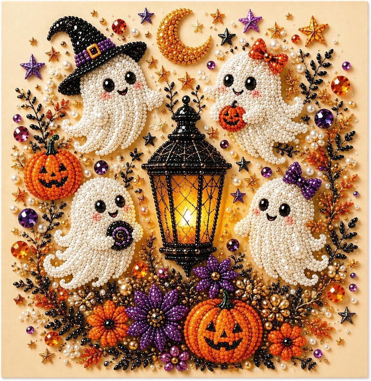 Zestaw do majsterkowania na Halloween (malowanie diamentowe) – jesienna dekoracja ścienna DIY – projekt ducha