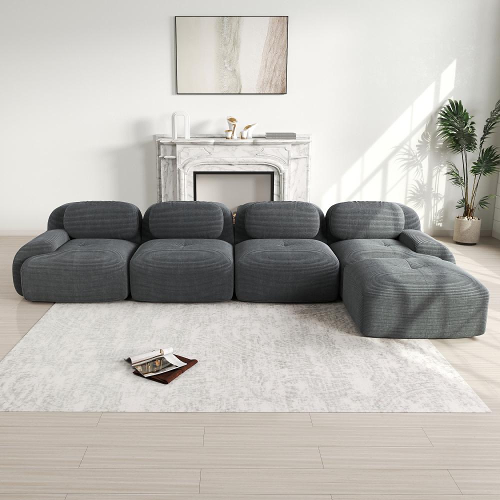 Sofa 4-osobowa z miękkiego sztruksu, bezramowa, z wypełnieniem 32D, ergonomiczna, przyjazna dla zwierząt, pakowana próżniowo, nie wymaga montażu
