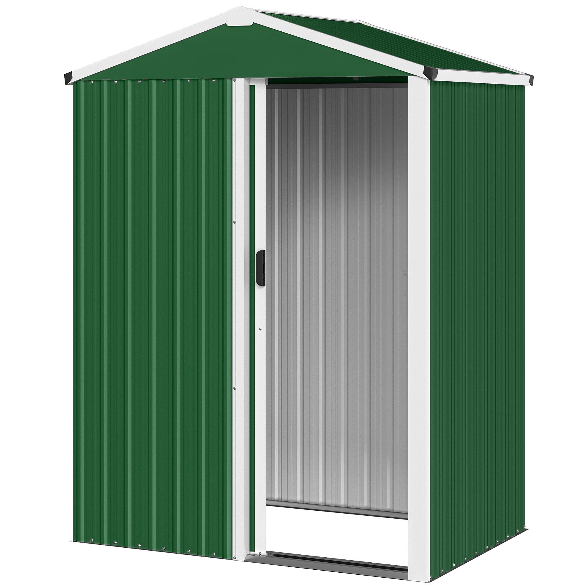 Domek ogrodowy ze stali o powierzchni 1,1 m² z zamykanymi drzwiami przesuwnymi, 136 x 87 x 179 cm, kolor zielony