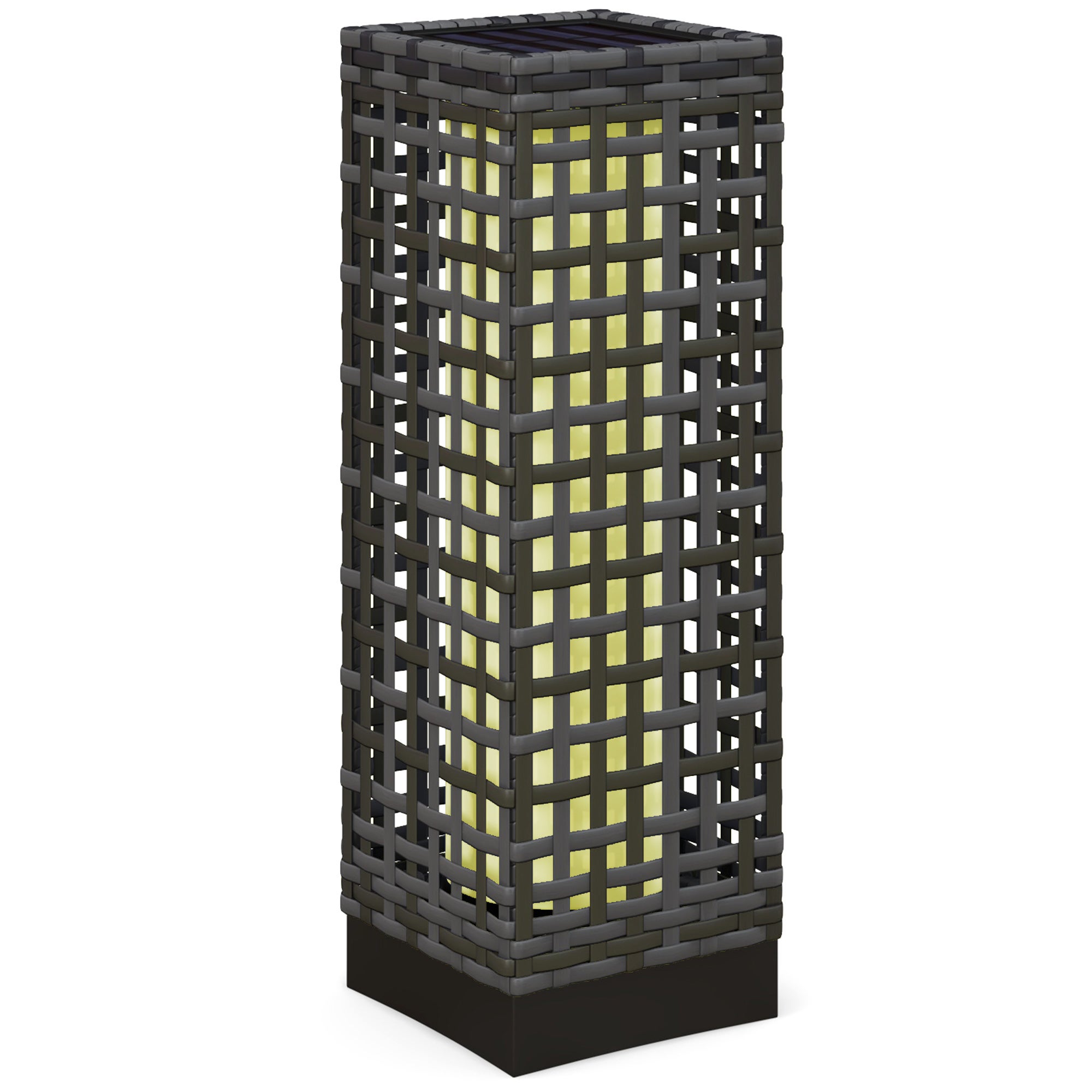 Solarna lampa ogrodowa wbijana 15.5 × 15.5 × 46 cm, szary, rattan, 15 lm, IP44, z czujnikiem, do ścieżek i tarasu