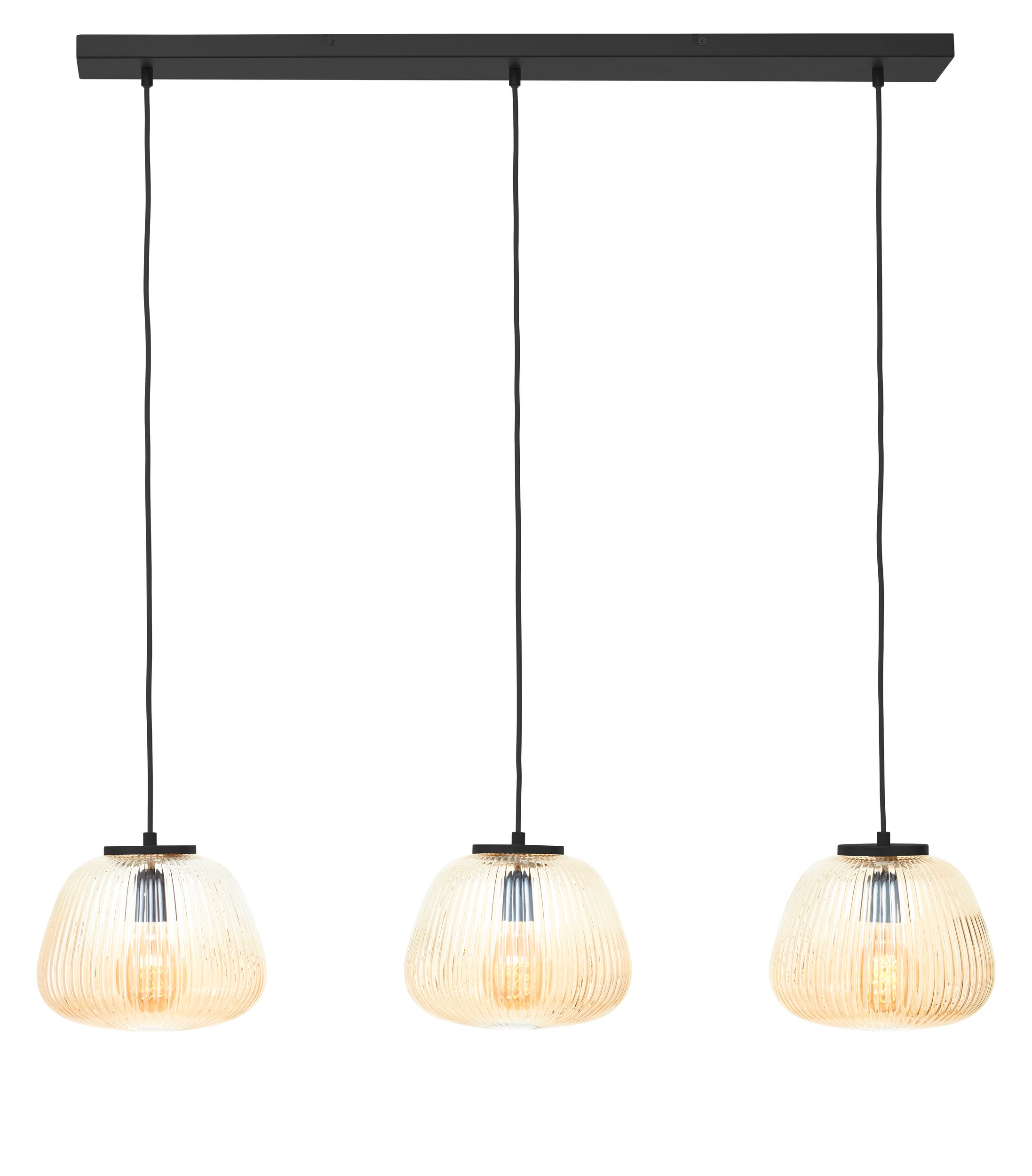 Brilliant Lamp Kaizen 3-lampowa lampa wisząca bursztynowy/matowy czarny metal/brązowe szkło 3x A60, E27, 40 W