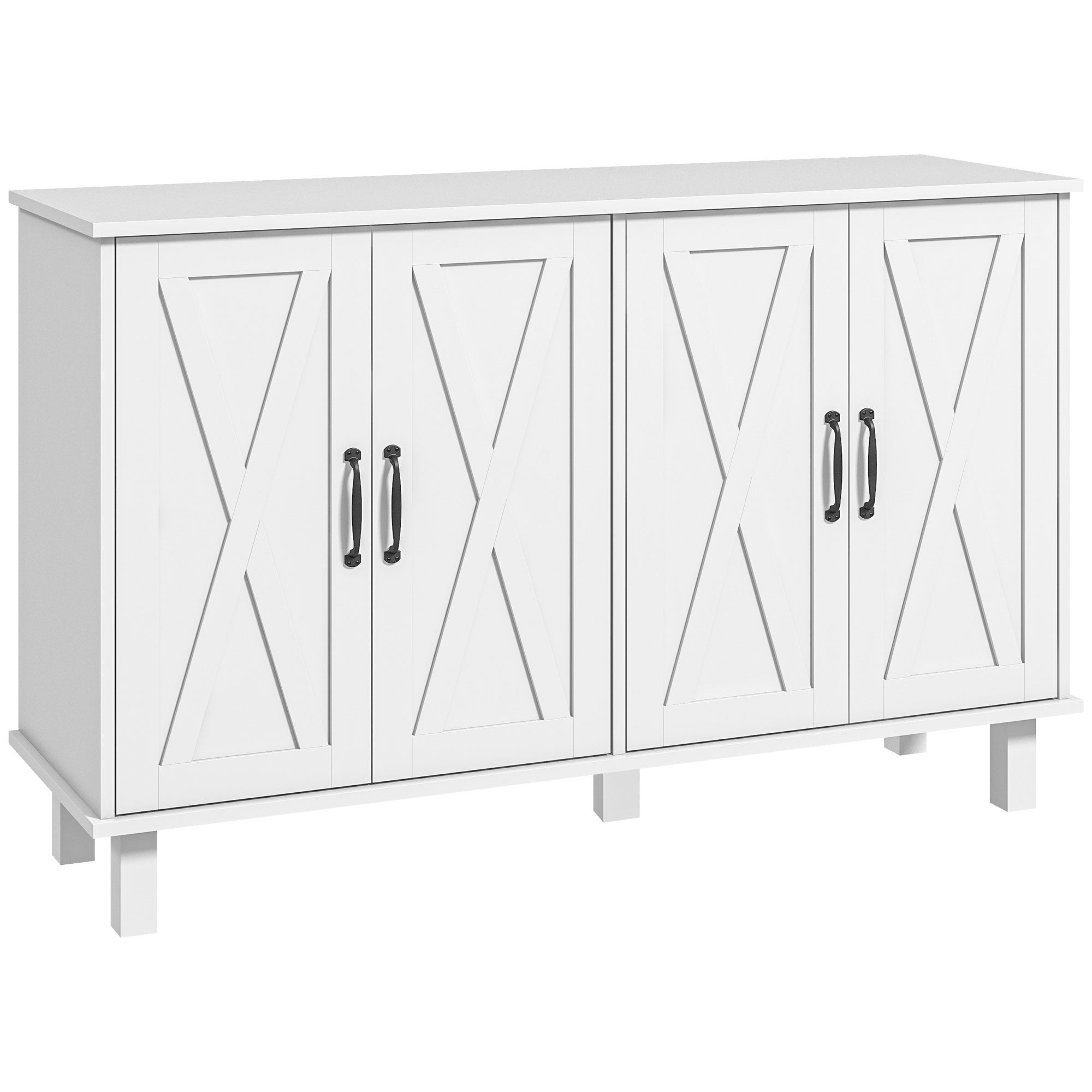 Wielofunkcyjna szafka MDF z 4 poziomami, 2 regulowanymi półkami i 5 nogami, 120 x 37 x 75 cm, biała