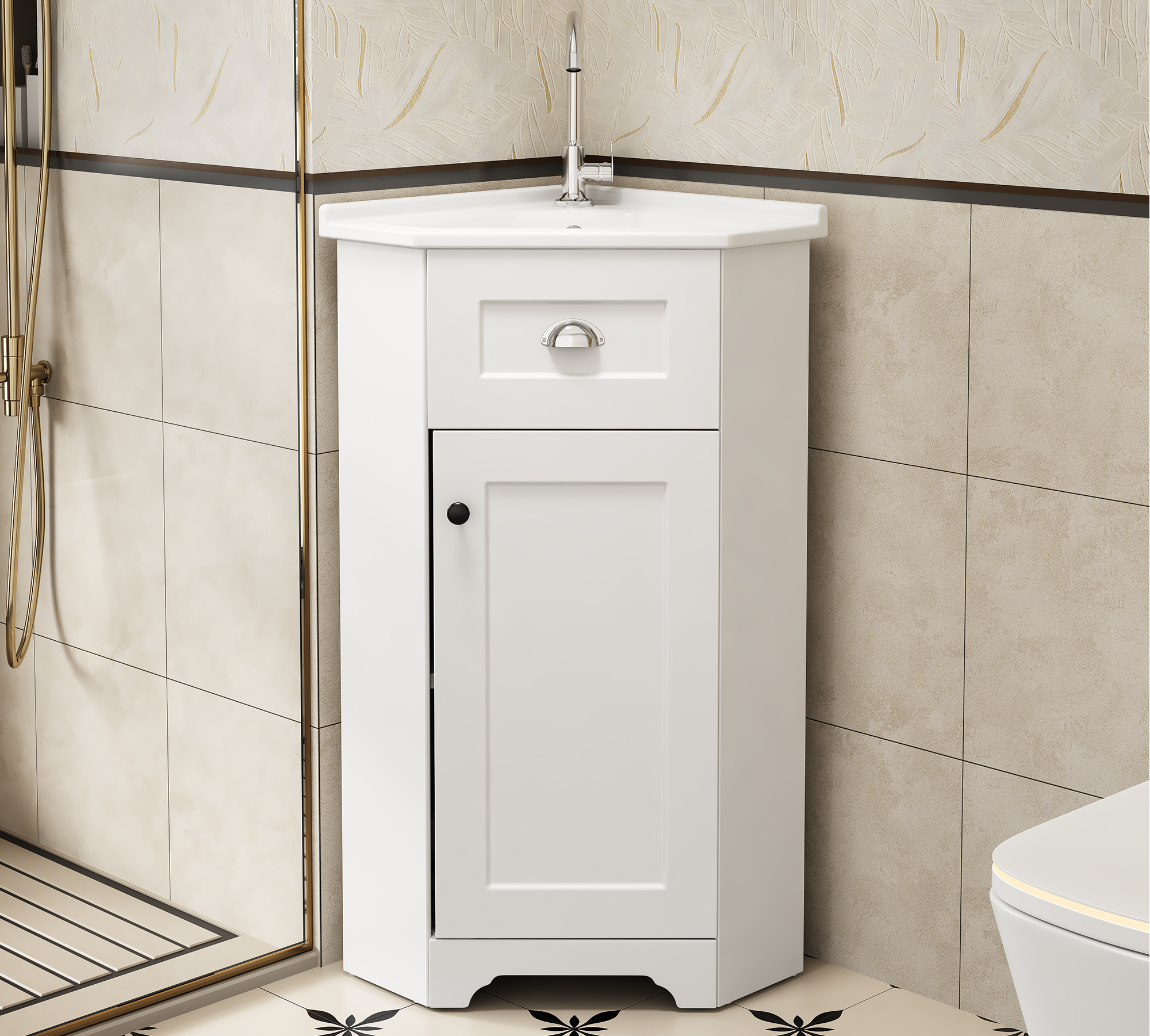 Szafka łazienkowa z umywalką ceramiczną, z 1 drzwiami, biała (bez kranu)