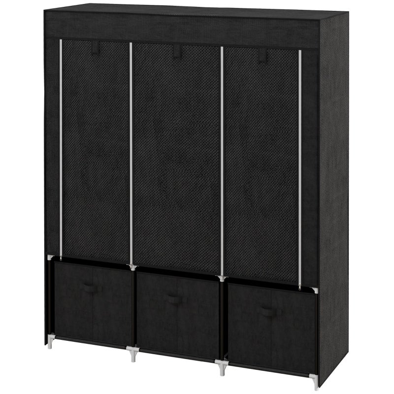 Szafka materiałowa z polaru, szafka składana, w komplecie. 3 szuflady, 125 cm x 43 cm x 162,5 cm, czarny, Komoda, Czarny, Stal, 125 x 43 x 162,5 cm
