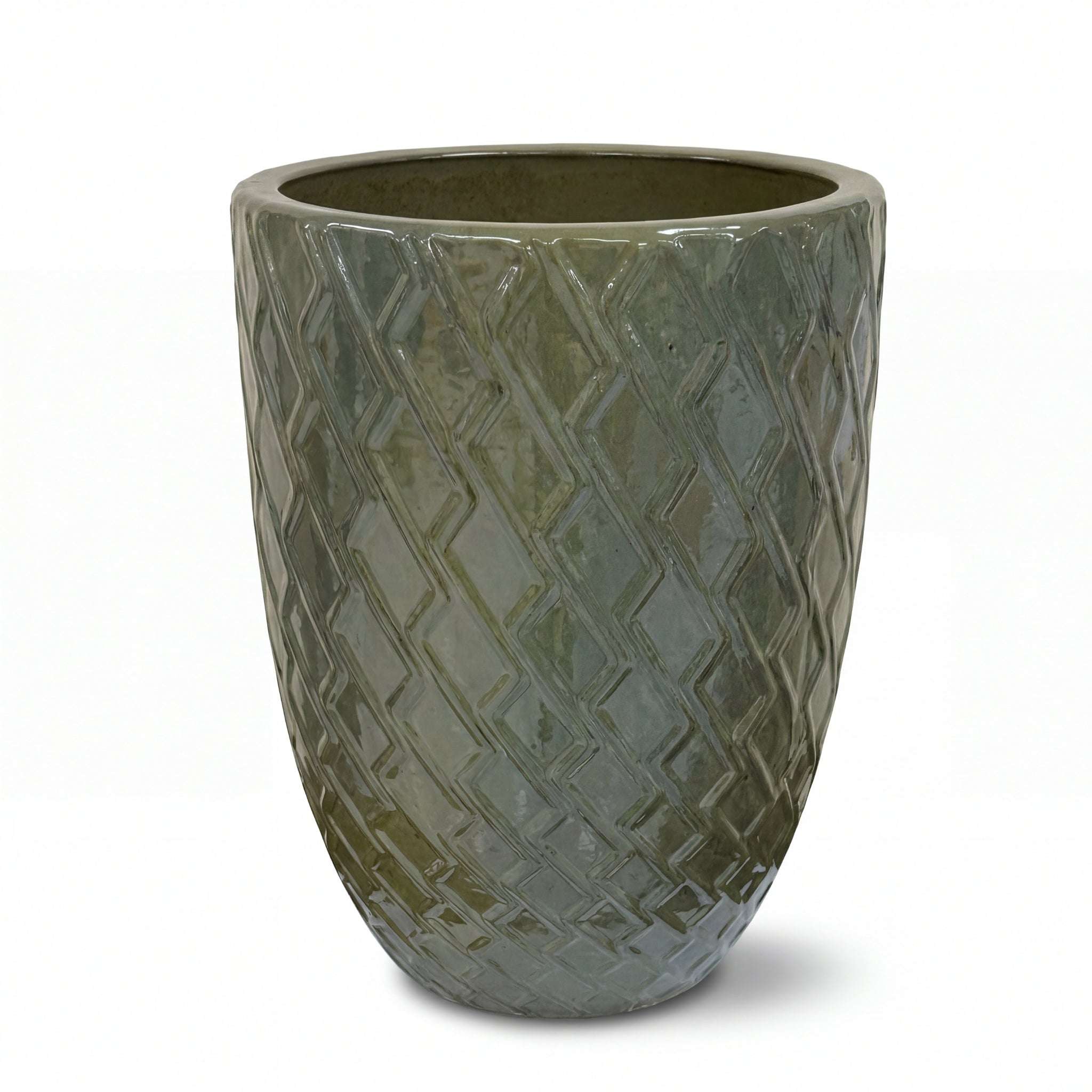 Donica ceramiczna Provencelia ZEUS Oliwkowy, sred.30 x H42 cm, mrozoodporna, rękodzieło, szkliwiona