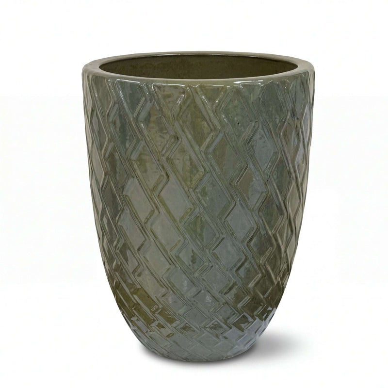 Donica ceramiczna Provencelia ZEUS Oliwkowy, sred.30 x H42 cm, mrozoodporna, rękodzieło, szkliwiona
