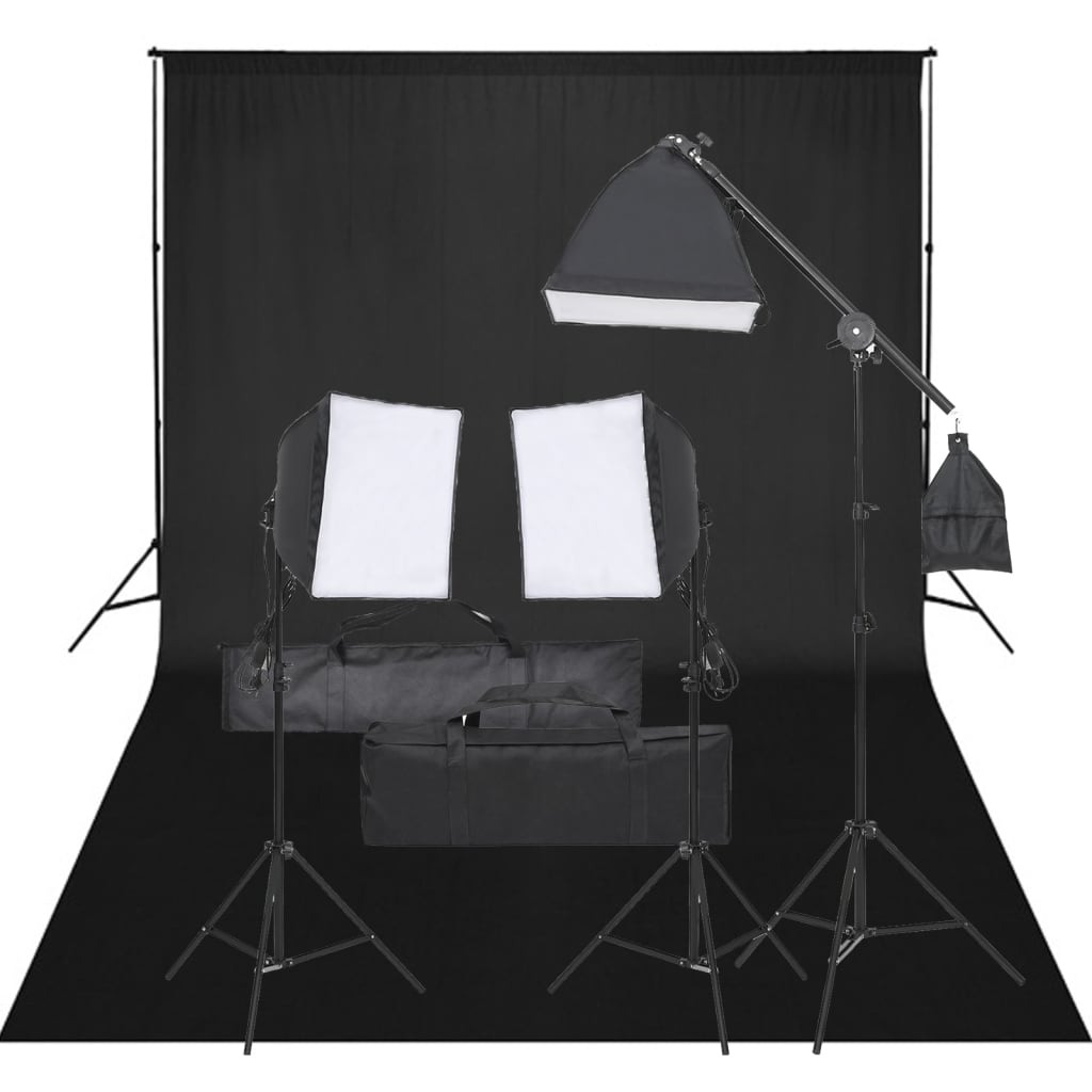 Fotograficzny zestaw studyjny z lampami i tłem vidaXL
